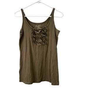 Eddie Bauer Tank Top size M Women Olive Green Silk Ruffles
